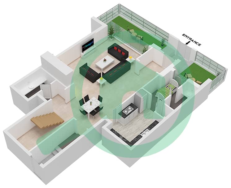 Azure - 2 Bedroom Townhouse Type U13 Floor plan Lower Floor interactive3D