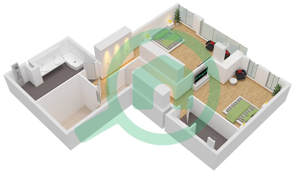 Azure - 2 Bedroom Townhouse Type U14 Floor plan Upper Floor interactive3D