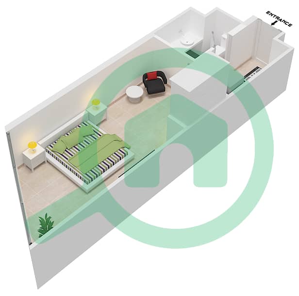 达马克奢华之家 - 单身公寓单位16戶型图 Floor 2-4,9,10,12,14-20,25-27 interactive3D