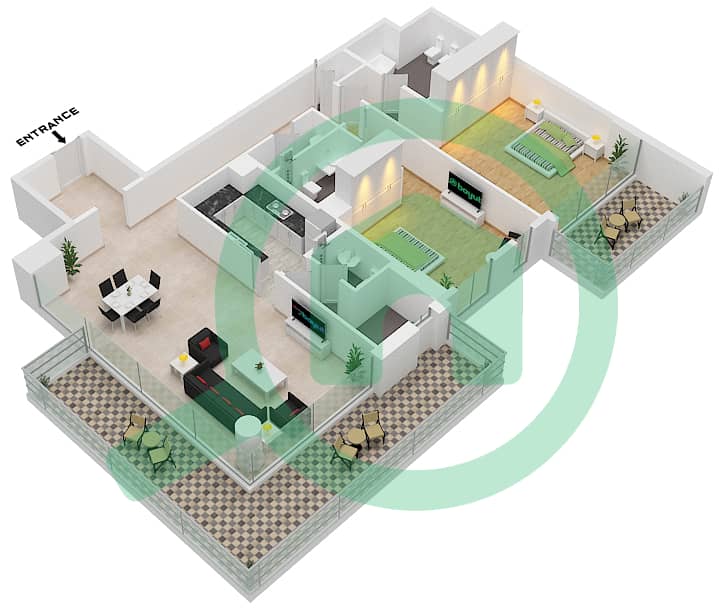 Azure - 2 Bedroom Apartment Type E Floor plan interactive3D