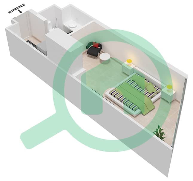 المخططات الطابقية لتصميم الوحدة 73 شقة استوديو - داماك ميزون بريفيه Floor 2-4,9-20,25-27 interactive3D