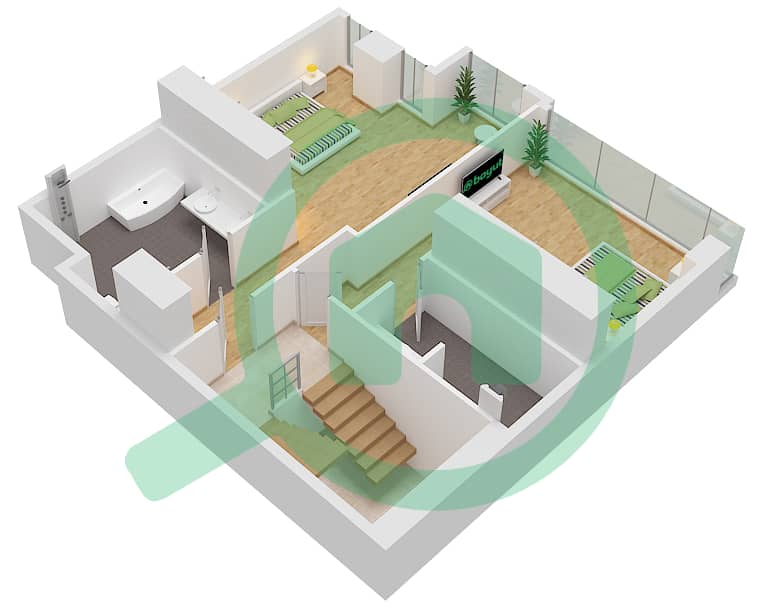 Azure - 2 Bedroom Townhouse Type A Floor plan Upper Floor interactive3D