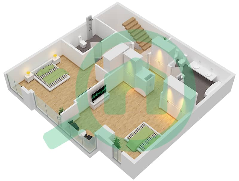 Azure - 2 Bedroom Townhouse Type U7 Floor plan Upper Floor interactive3D