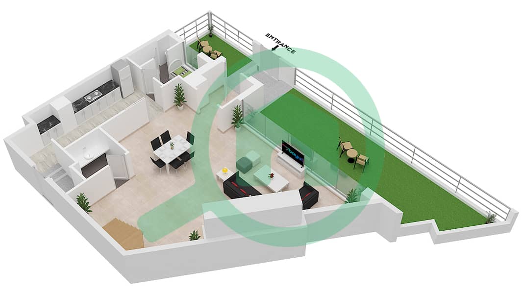 Azure - 2 Bedroom Townhouse Type U11 Floor plan Lower Floor interactive3D