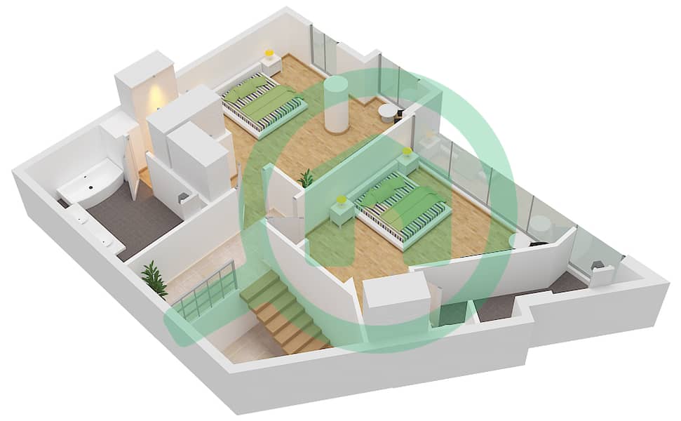 蔚蓝海岸公寓 - 2 卧室联排别墅类型U11戶型图 Upper Floor interactive3D