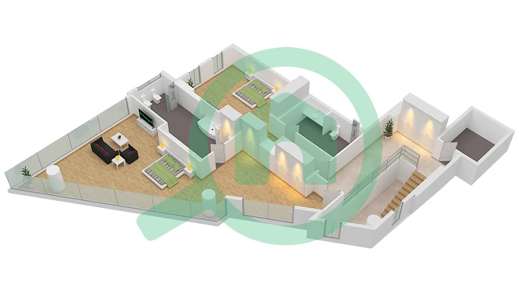 Azure - 2 Bedroom Townhouse Type U12 Floor plan Upper Floor interactive3D