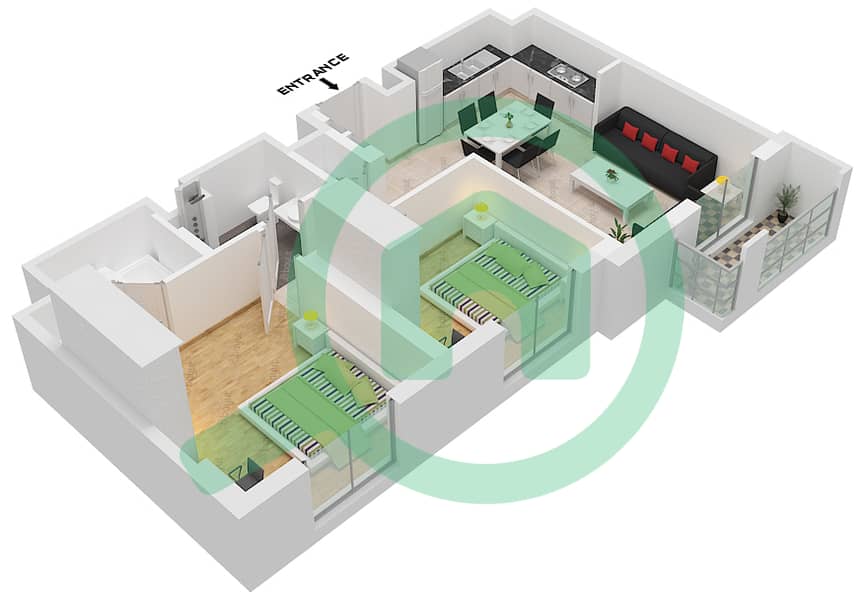 Хаят Бульвар - Апартамент 2 Cпальни планировка Тип/мера 2D-2 interactive3D