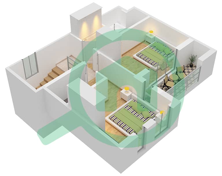المخططات الطابقية لتصميم النموذج / الوحدة 2J-1 شقة 2 غرفة نوم - حياة بوليفارد Upper Floor interactive3D