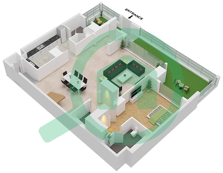 蔚蓝海岸公寓 - 3 卧室联排别墅类型E戶型图 Lower Floor interactive3D