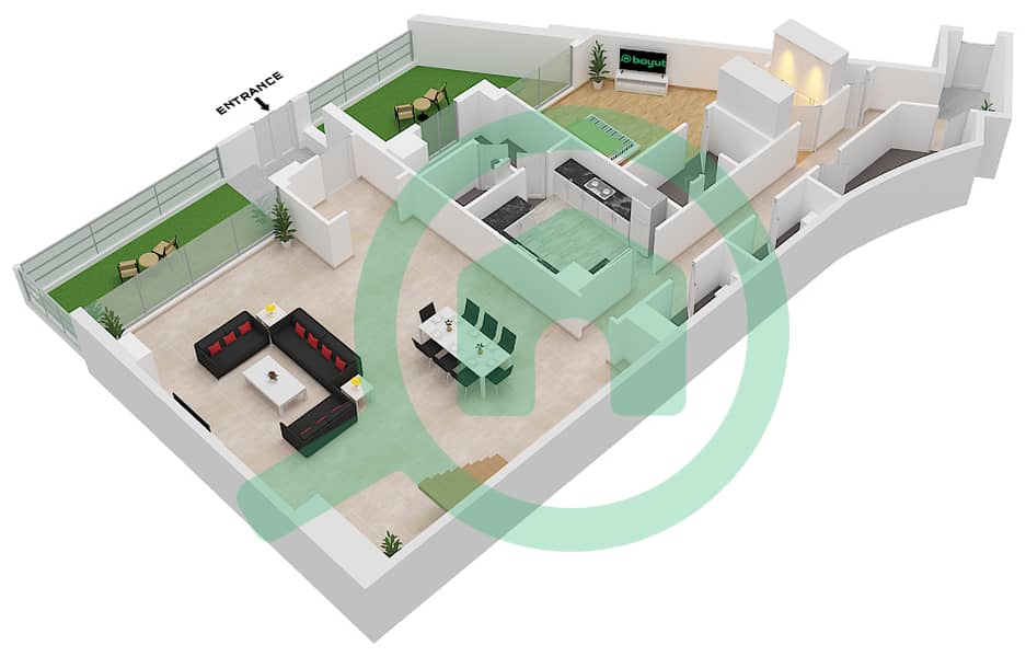 蔚蓝海岸公寓 - 3 卧室联排别墅类型U4戶型图 Lower Floor interactive3D