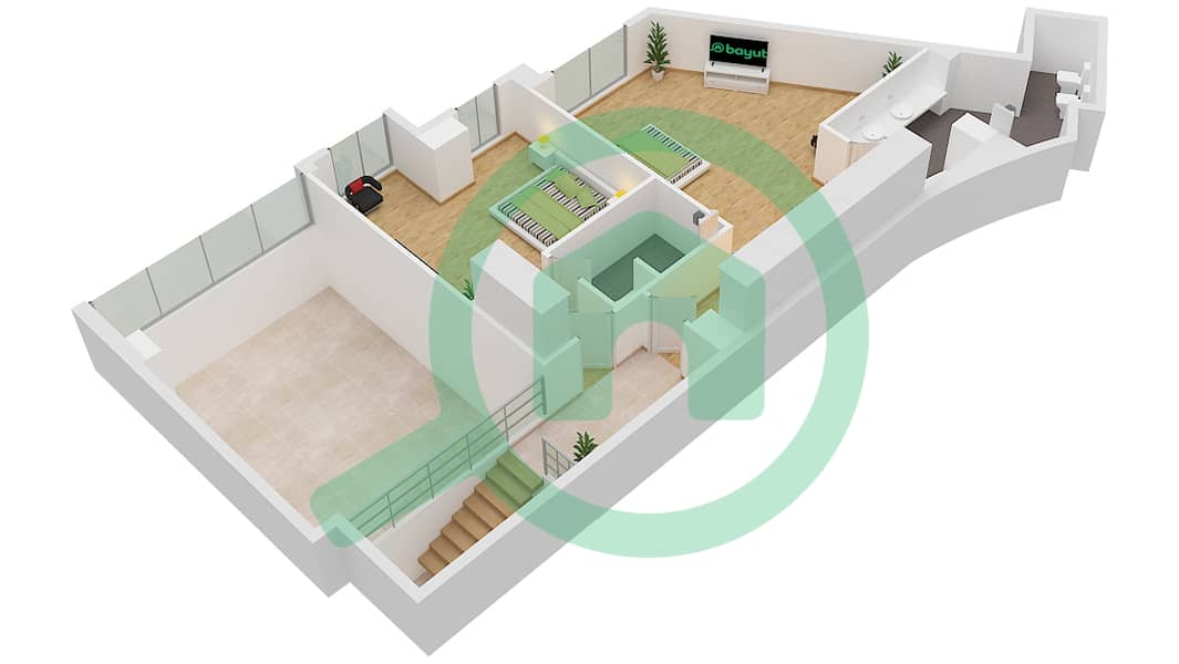 蔚蓝海岸公寓 - 3 卧室联排别墅类型U4戶型图 Upper Floor interactive3D