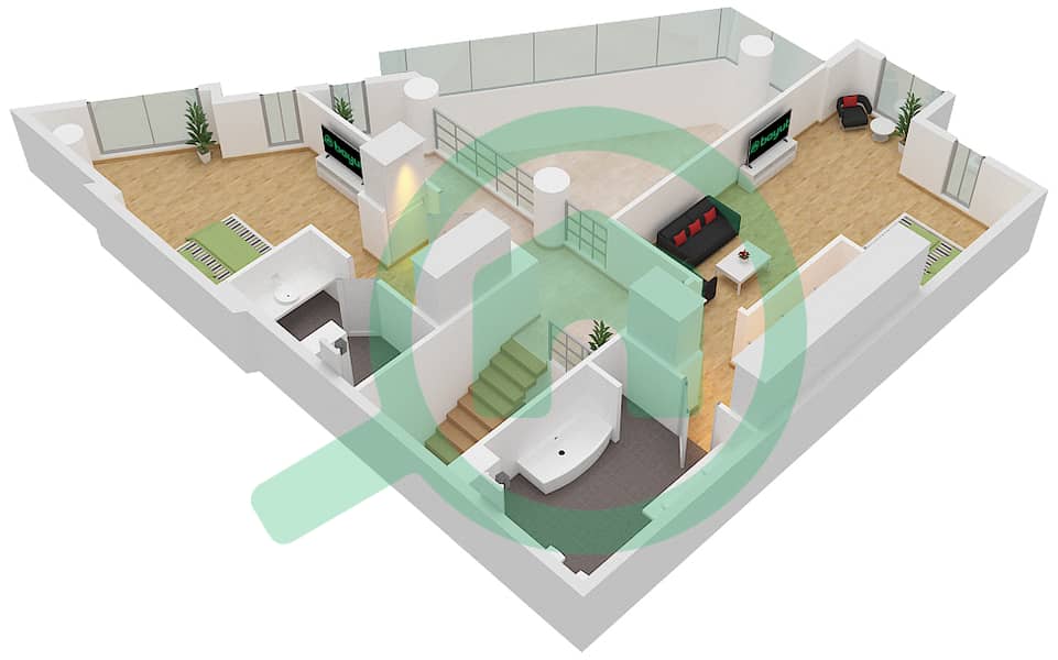 Azure - 3 Bedroom Townhouse Type U5 Floor plan Upper Floor interactive3D