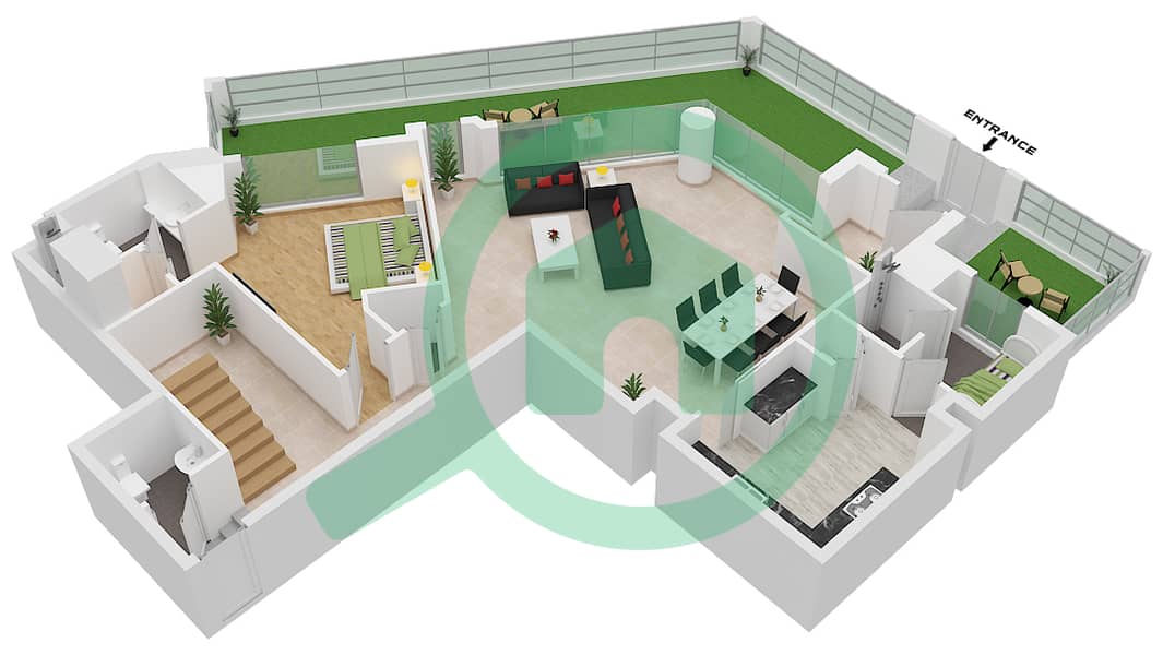 蔚蓝海岸公寓 - 3 卧室联排别墅类型U6戶型图 Lower Floor interactive3D