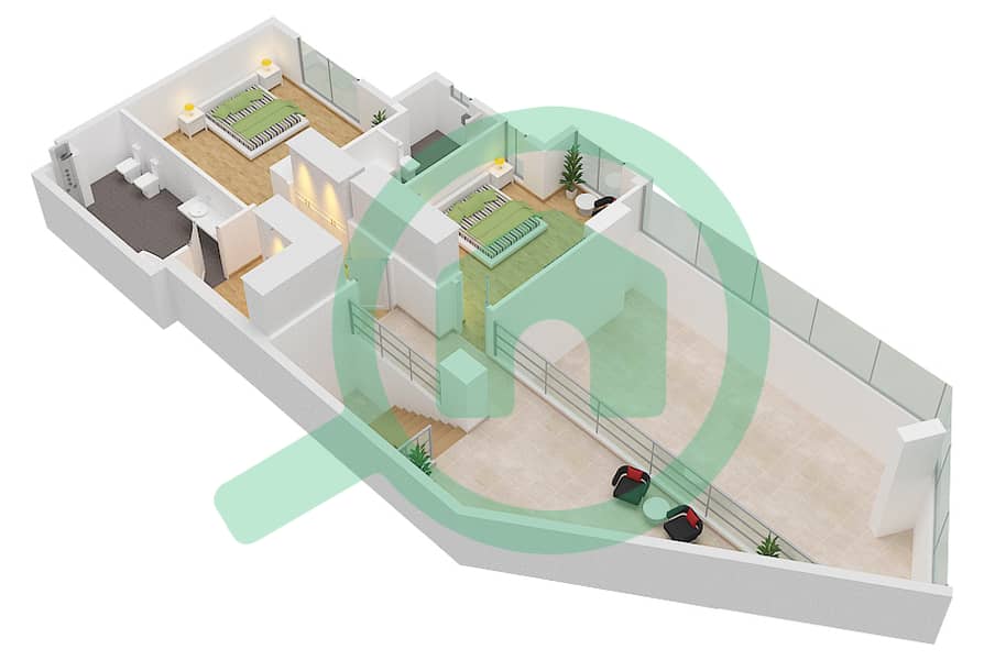 蔚蓝海岸公寓 - 3 卧室联排别墅类型U16戶型图 Upper Floor interactive3D