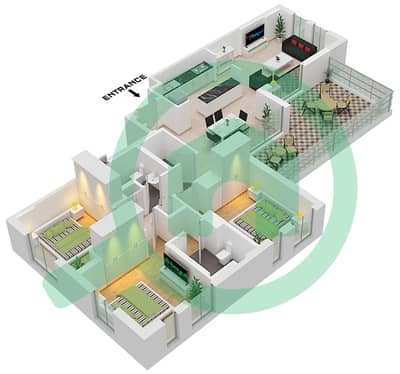 المخططات الطابقية لتصميم النموذج / الوحدة 3E-1 شقة 3 غرف نوم - حياة بوليفارد