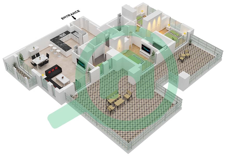 Hayat Boulevard - 3 Bedroom Apartment Type/unit 3D-1 Floor plan interactive3D