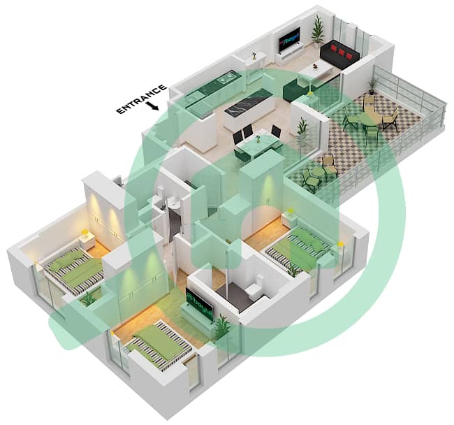 Hayat Boulevard - 3 Bedroom Apartment Type/unit 3E-1 Floor plan interactive3D