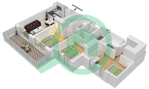 المخططات الطابقية لتصميم النموذج / الوحدة 3F-3 شقة 3 غرف نوم - حياة بوليفارد