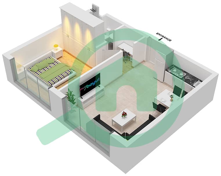 المخططات الطابقية لتصميم النموذج / الوحدة B1/1 FLOOR 6 شقة 1 غرفة نوم - أبراج التنين interactive3D