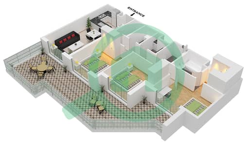 المخططات الطابقية لتصميم النموذج / الوحدة 3F-1 شقة 3 غرف نوم - حياة بوليفارد