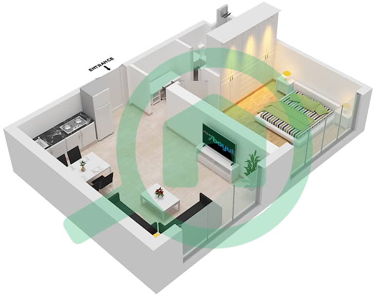 المخططات الطابقية لتصميم النموذج / الوحدة C1/2  FLOOR 6 شقة 1 غرفة نوم - أبراج التنين interactive3D