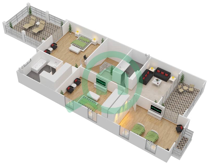 Bloom Gardens - 3 Bedroom Townhouse Type 1D Floor plan First Floor interactive3D