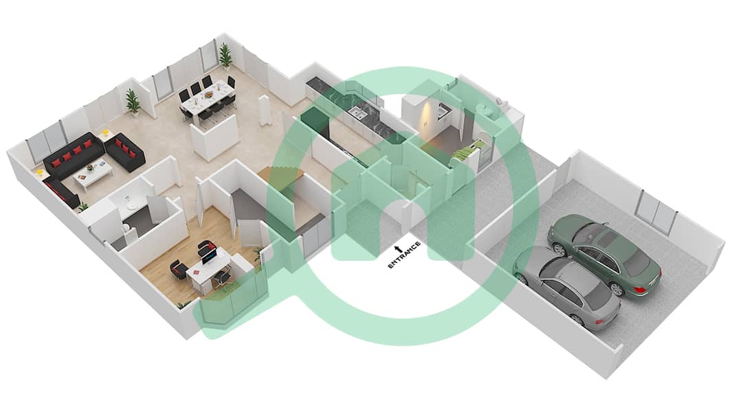 المخططات الطابقية لتصميم النموذج MUIRFIELD فیلا 3 غرف نوم - ويسبرنج باينز Ground Floor interactive3D