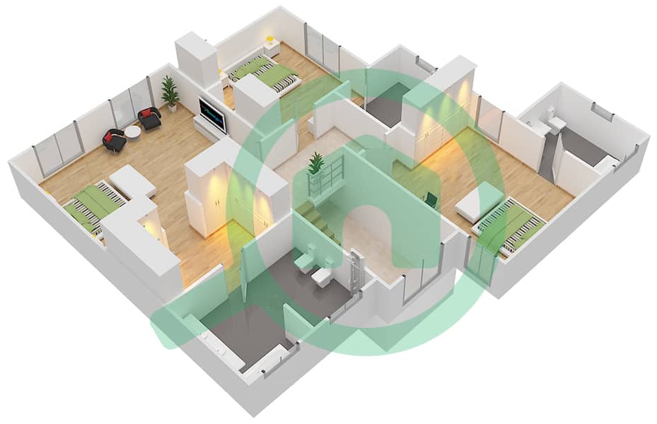 المخططات الطابقية لتصميم النموذج MUIRFIELD فیلا 3 غرف نوم - ويسبرنج باينز First Floor interactive3D