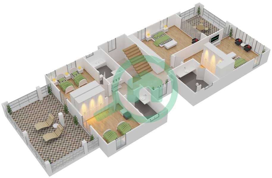 Bloom Gardens - 4 Bedroom Villa Type 1A Floor plan First Floor interactive3D