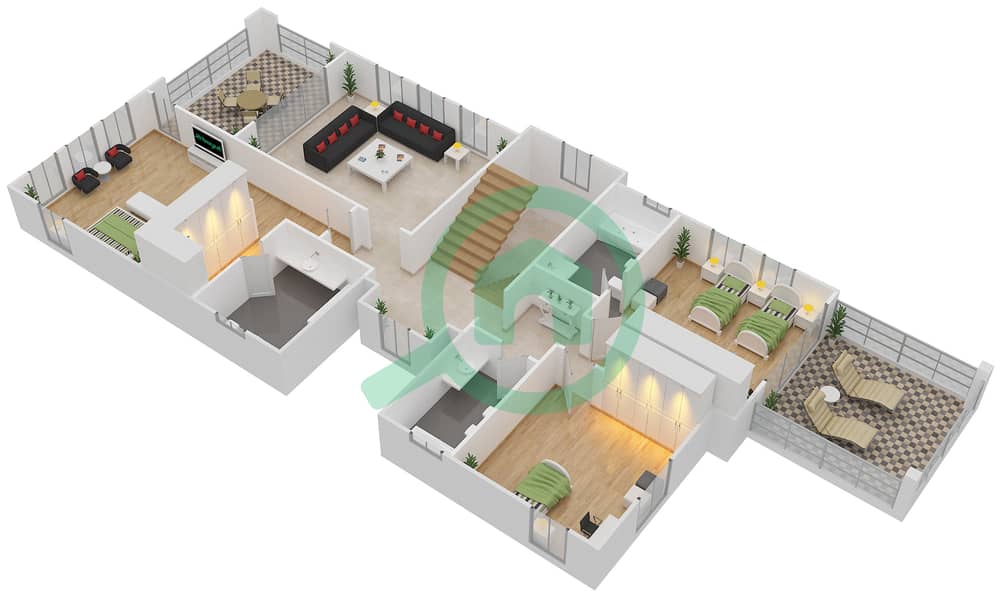 المخططات الطابقية لتصميم النموذج 1C فیلا 5 غرف نوم - حدائق بلووم First Floor interactive3D