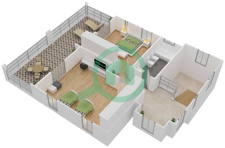 المخططات الطابقية لتصميم النموذج 1C فیلا 5 غرف نوم - حدائق بلووم Second Floor interactive3D