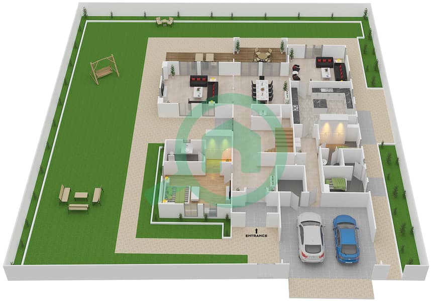 المخططات الطابقية لتصميم النموذج 1B فیلا 5 غرف نوم - حدائق بلووم Ground Floor interactive3D