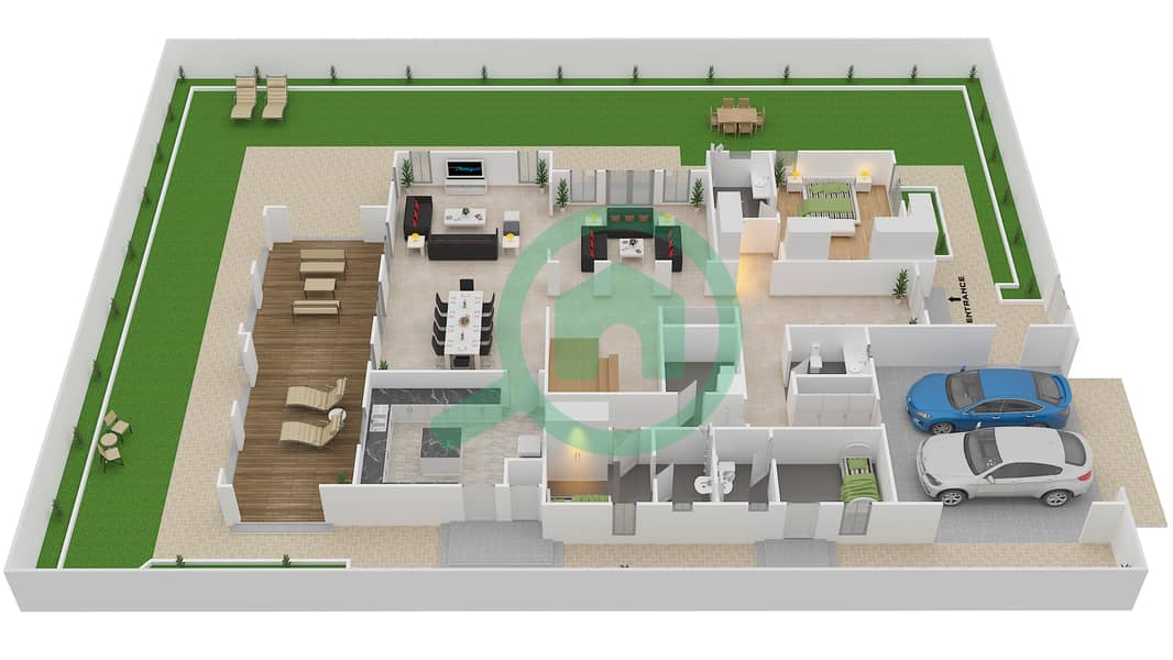 المخططات الطابقية لتصميم النموذج 1A فیلا 5 غرف نوم - حدائق بلووم Ground Floor interactive3D