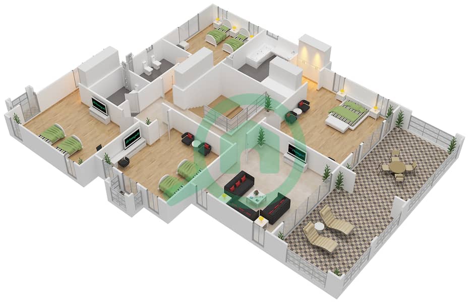 المخططات الطابقية لتصميم النموذج 1A فیلا 5 غرف نوم - حدائق بلووم First Floor interactive3D
