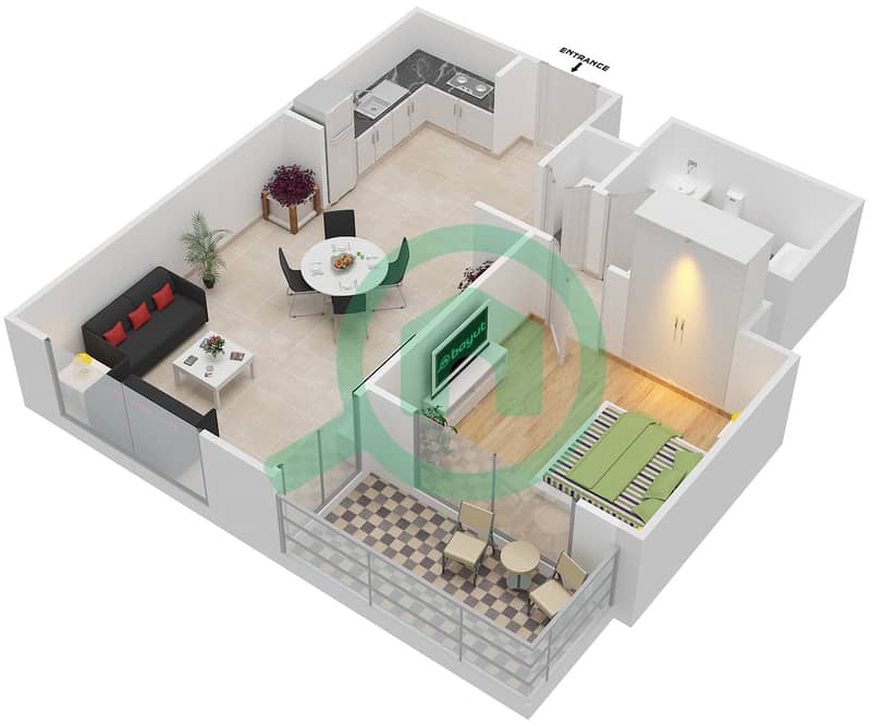 Крик Хайтс - Апартамент 1 Спальня планировка Единица измерения 2 FLOOR 18-36 interactive3D