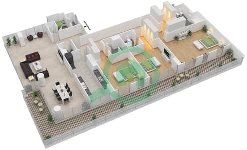 المخططات الطابقية لتصميم النموذج D شقة 3 غرف نوم - ليلاك
