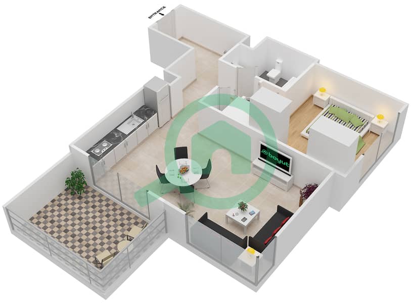 المخططات الطابقية لتصميم الوحدة 4 FLOOR 2-16 شقة 1 غرفة نوم - كريك هايتس interactive3D