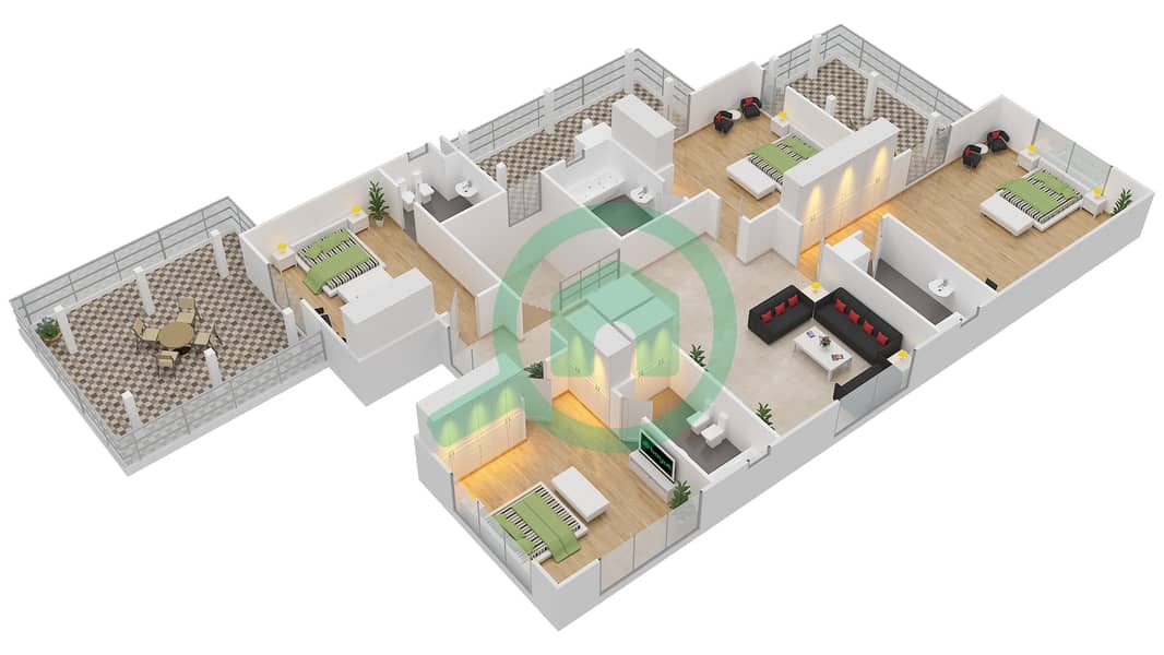 المخططات الطابقية لتصميم النموذج A فیلا 5 غرف نوم - نرجس interactive3D
