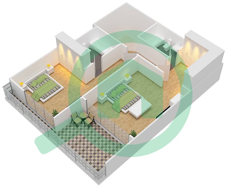 المخططات الطابقية لتصميم النموذج F-GROUND FLOOR & PODIUM تاون هاوس 2 غرفة نوم - جولف فيستا Podium Floor interactive3D