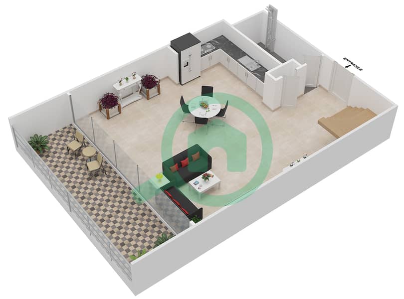 المخططات الطابقية لتصميم النموذج LA (LOFT APARTMENTS) شقة 1 غرفة نوم - ليلاك Lower Floor interactive3D