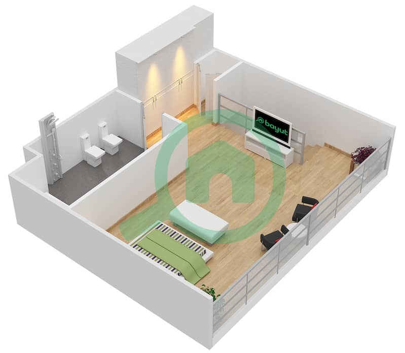 المخططات الطابقية لتصميم النموذج LA (LOFT APARTMENTS) شقة 1 غرفة نوم - ليلاك Upper Floor interactive3D