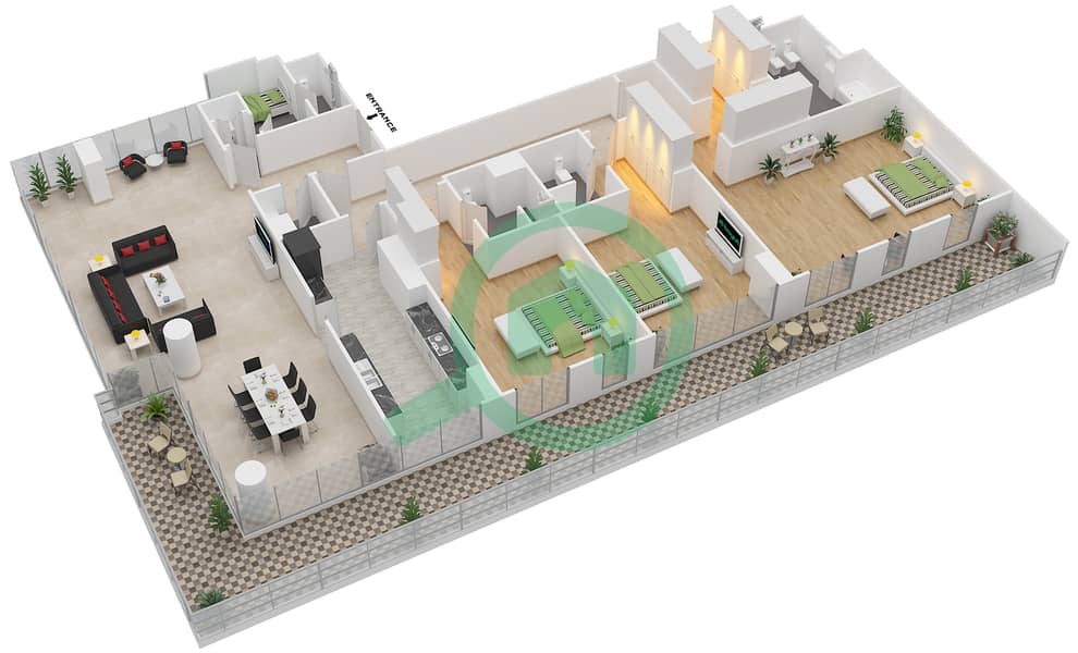 المخططات الطابقية لتصميم النموذج D شقة 3 غرف نوم - ليلاك interactive3D