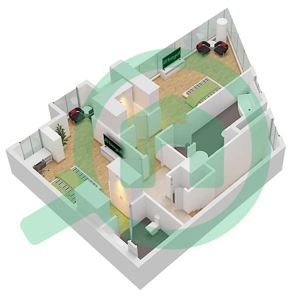المخططات الطابقية لتصميم النموذج B تاون هاوس 2 غرفة نوم - ليلاك Upper Floor interactive3D