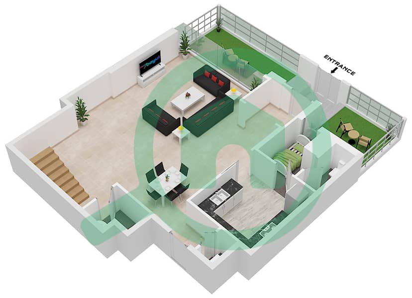 المخططات الطابقية لتصميم النموذج D تاون هاوس 2 غرفة نوم - ليلاك Lower Floor interactive3D