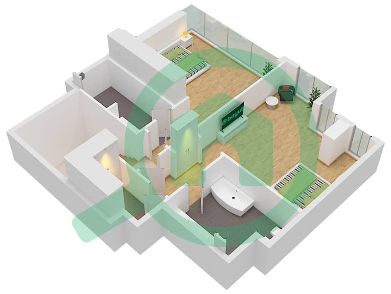 المخططات الطابقية لتصميم النموذج D تاون هاوس 2 غرفة نوم - ليلاك Upper Floor interactive3D