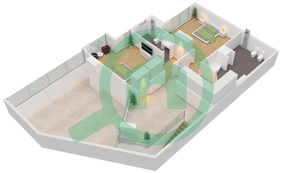 المخططات الطابقية لتصميم النموذج F تاون هاوس 3 غرف نوم - ليلاك Upper Floor interactive3D