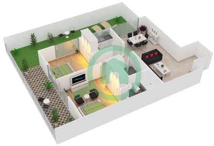 المخططات الطابقية لتصميم النموذج F09 شقة 2 غرفة نوم - جليتز 1