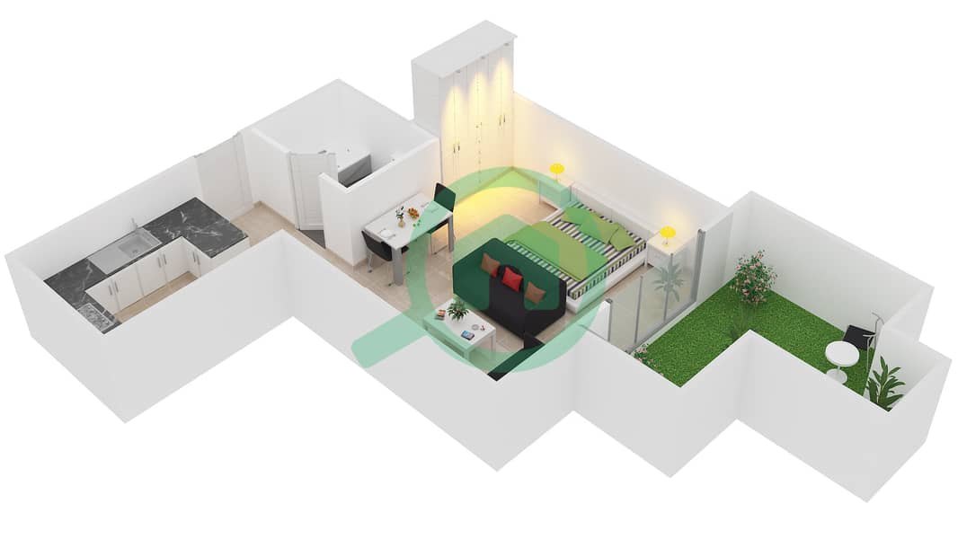 المخططات الطابقية لتصميم النموذج F02 شقة استوديو - جليتز 1 First Floor interactive3D