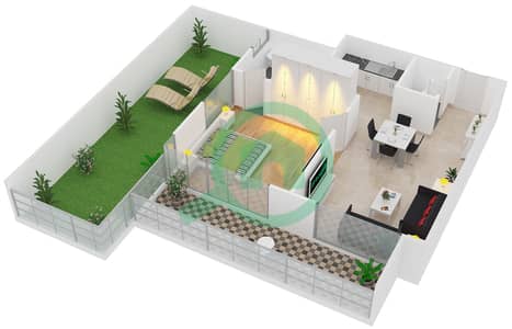 المخططات الطابقية لتصميم النموذج F05 شقة 1 غرفة نوم - جليتز 1