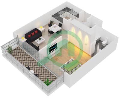المخططات الطابقية لتصميم النموذج T05 شقة 1 غرفة نوم - جليتز 1